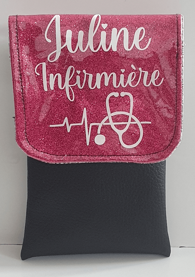 Pochette aimantée simili cuir pailleté et mat